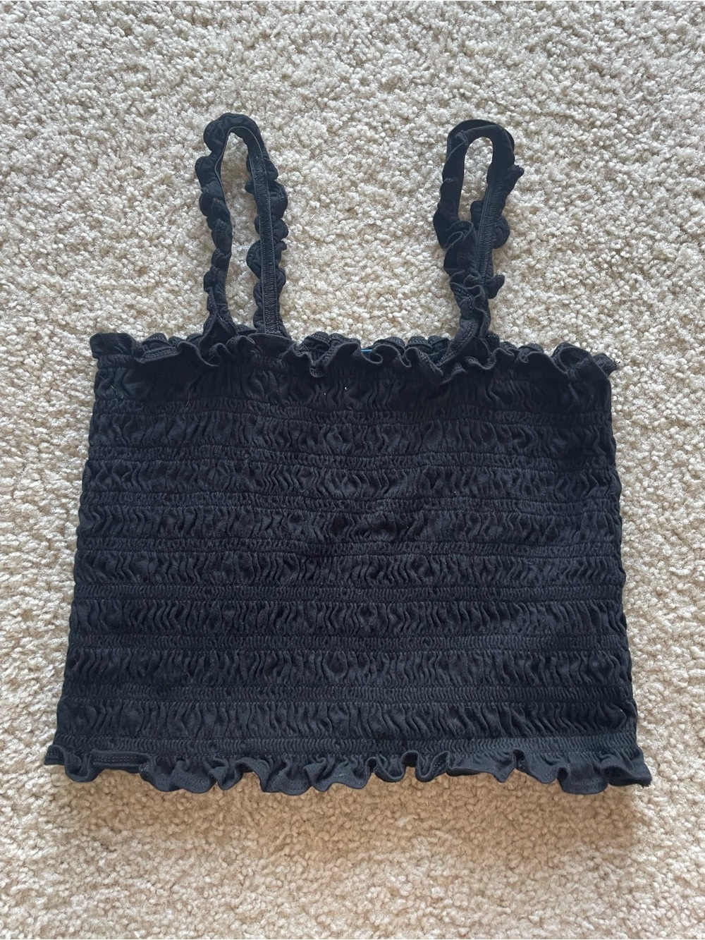 Old Navy Black Smocked Ruffle Crop Cami